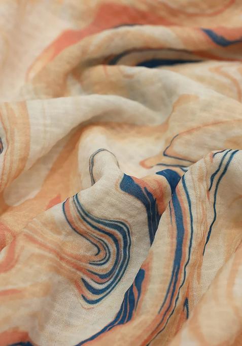 Cream Printed Lehenga Set