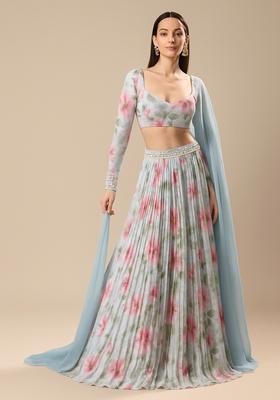 Blue Printed Lehenga Set