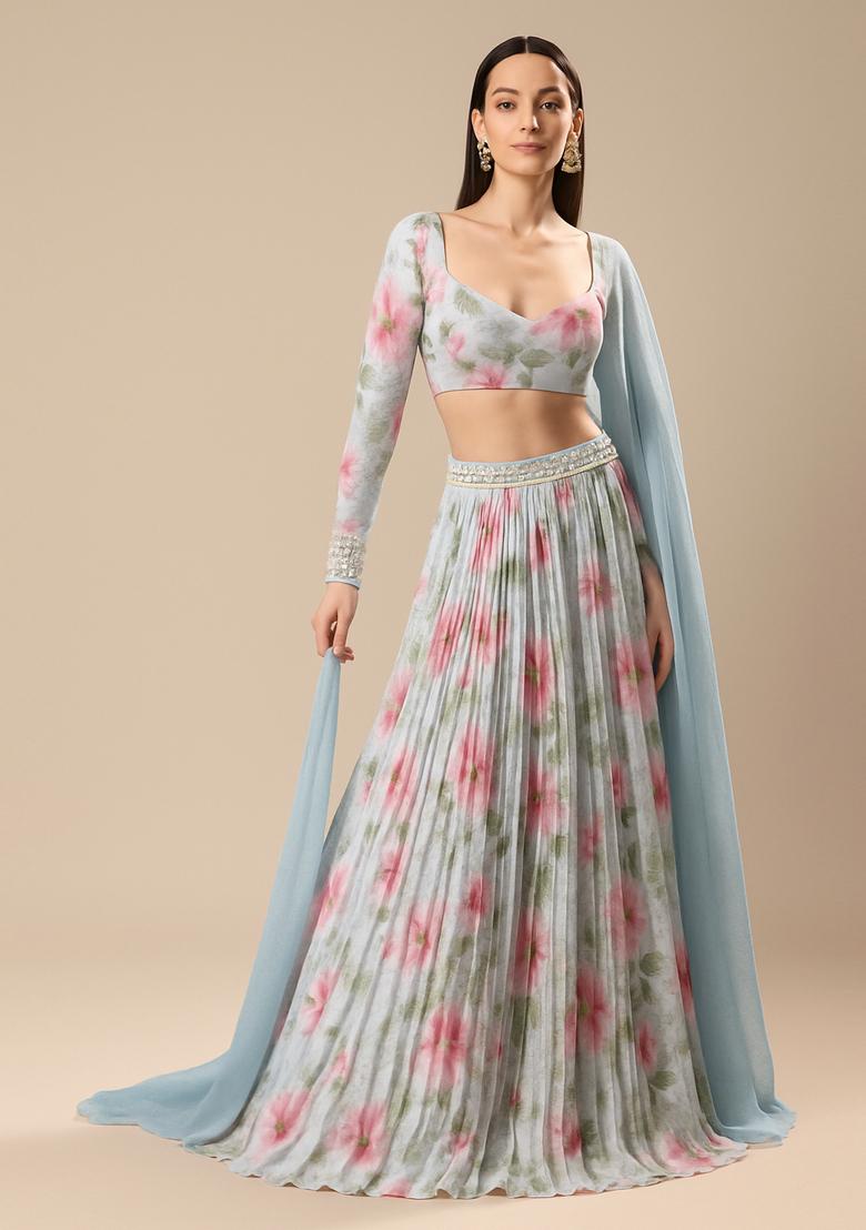 Blue Printed Lehenga Set