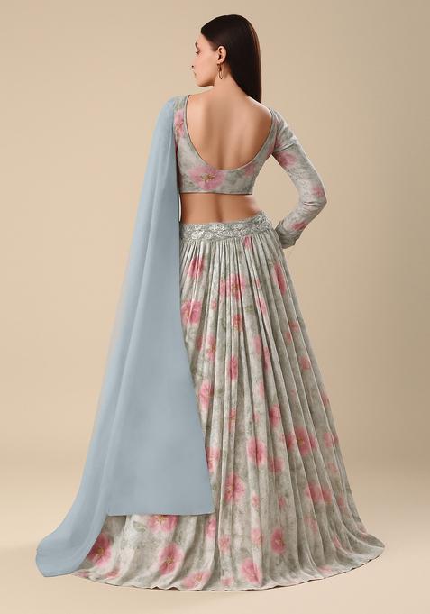 Blue Printed Lehenga Set
