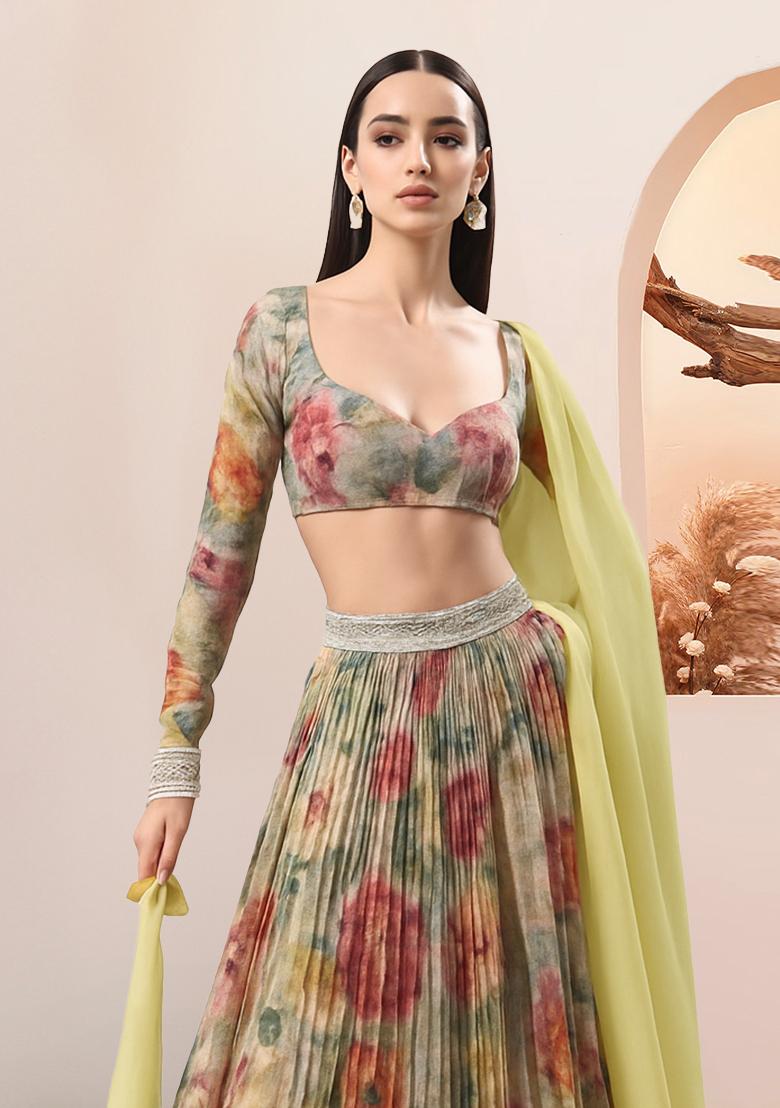 Multicolor Printed Lehenga Set - Indya