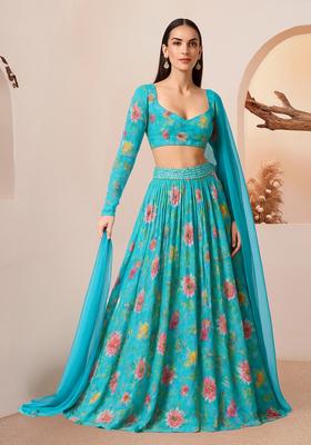 Sky Blue Printed Lehenga Set