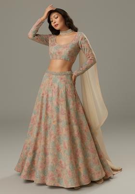 Multicolor Printed Organza Lehenga Set