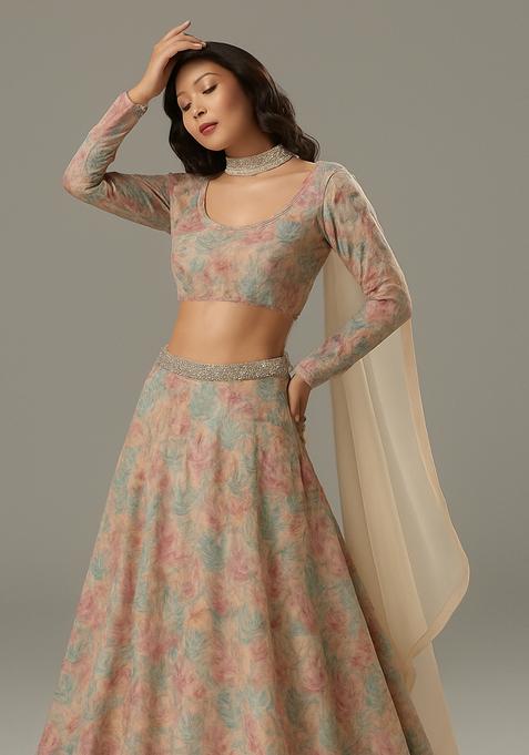 Multicolor Printed Organza Lehenga Set