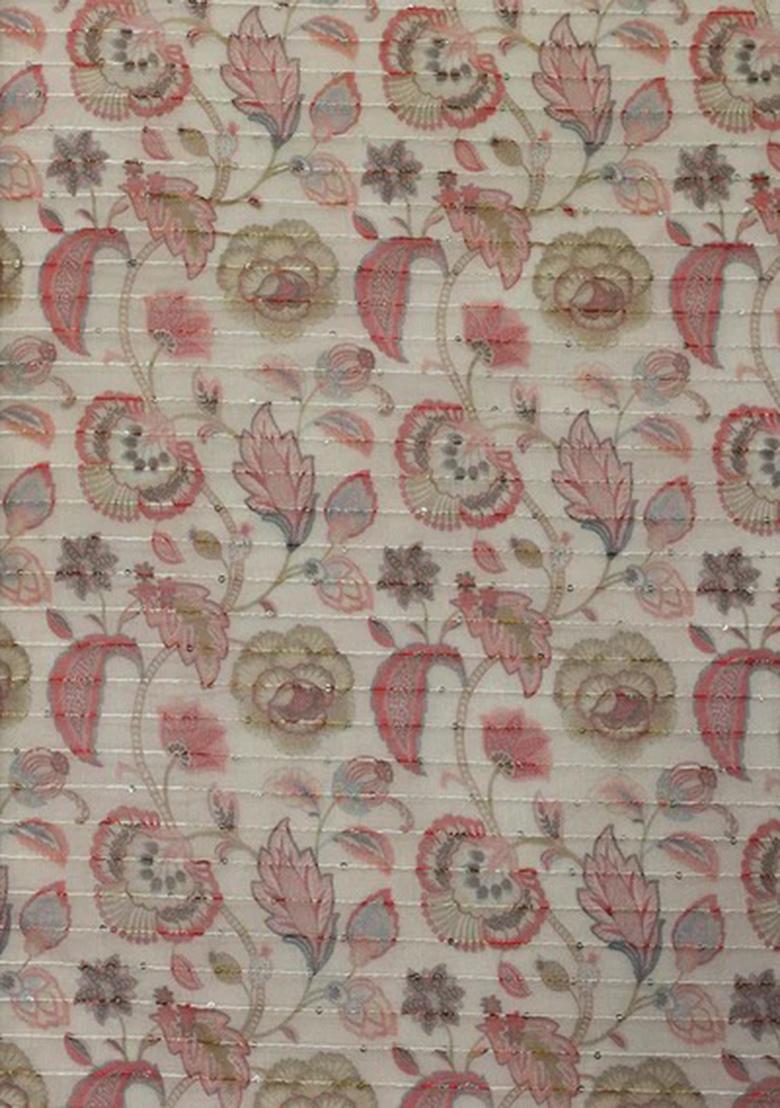 Beige Printed Organza Lehenga Set