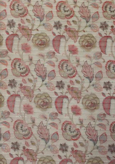 Beige Printed Organza Lehenga Set