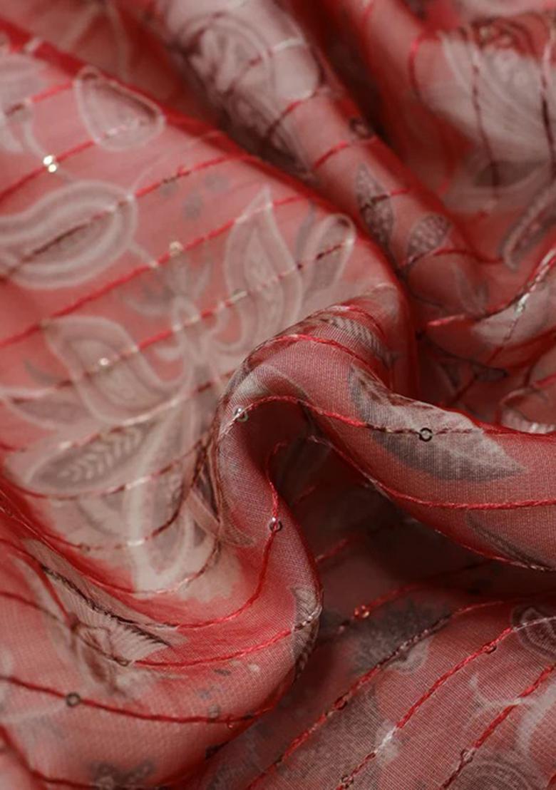 Pink Printed Organza Lehenga Set