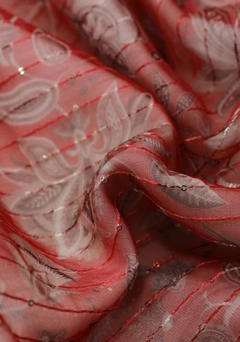 Pink Printed Organza Lehenga Set