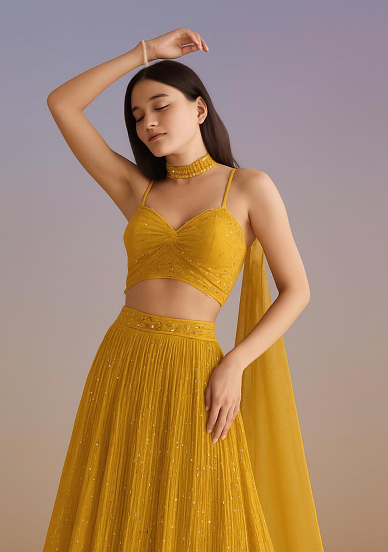 Yellow Embellished Lehenga Set - Indya