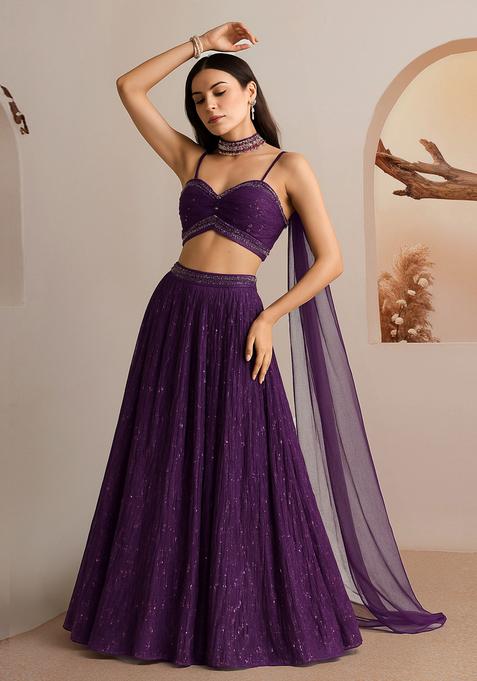 Purple Embellished Lehenga Set