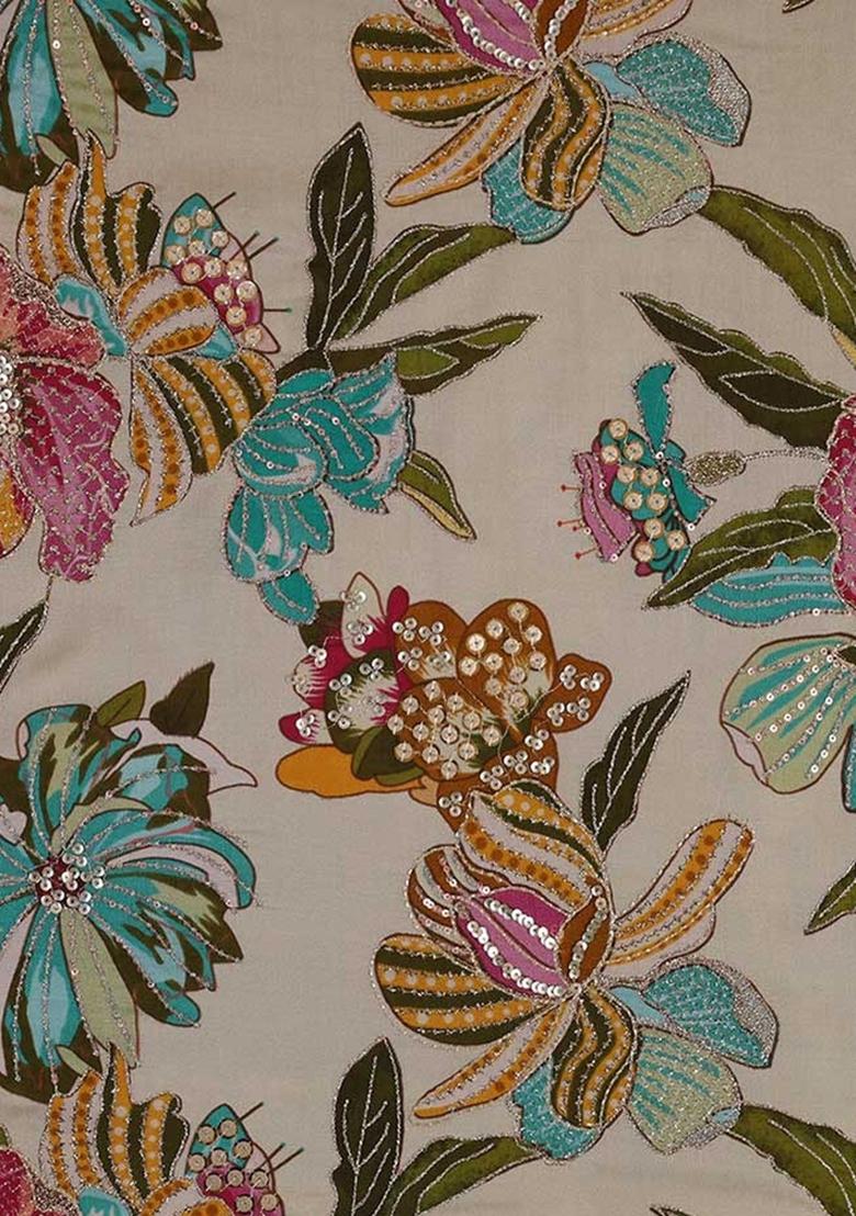 Cream Embroidered Organza Lehenga Set - Indya