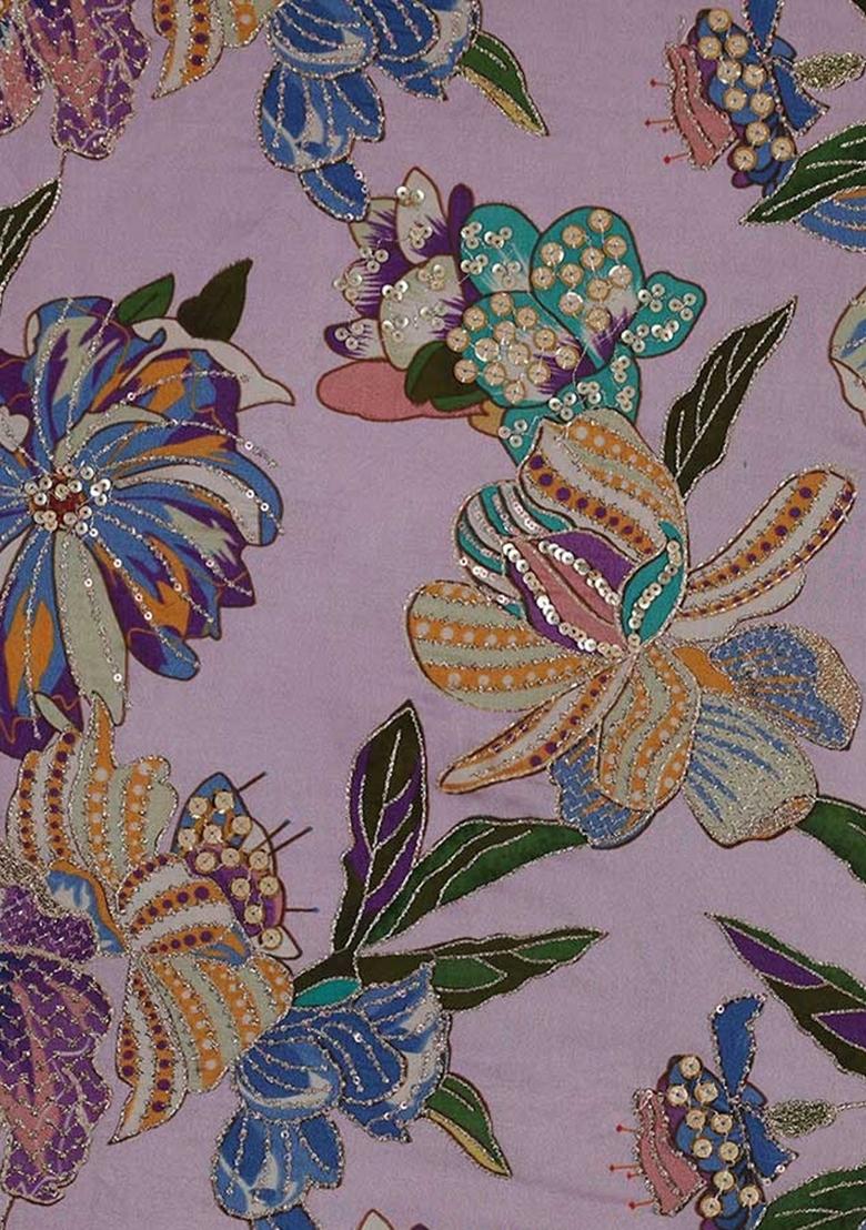 Purple Embroidered Organza Lehenga Set - Indya