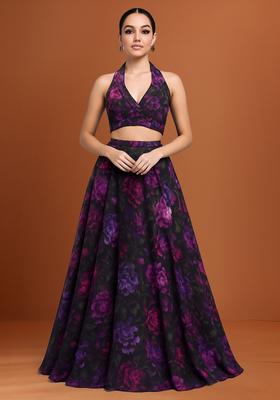 Multicolor Printed Chiffon Lehenga Set