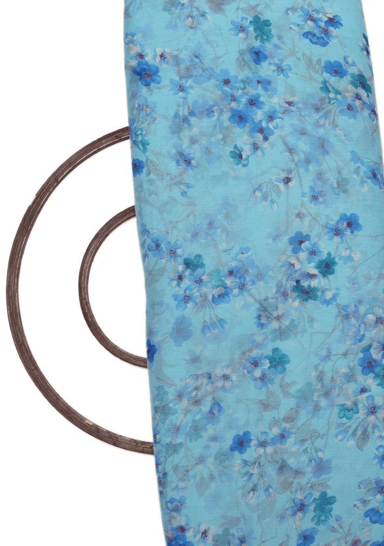 Blue Printed Chiffon Lehenga Set - Indya