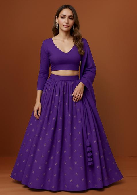 Purple Embroidered Georgette Lehenga Set