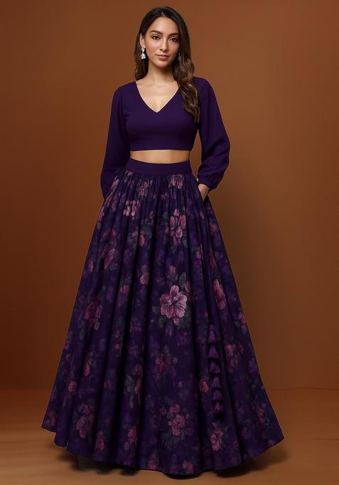 Purple Embroidered Organza Lehenga Set