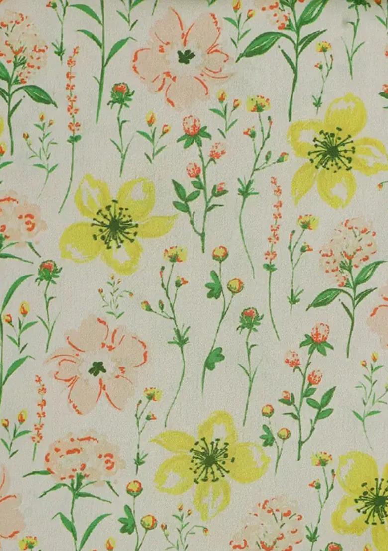 Yellow Printed Satin Lehenga Set - Indya