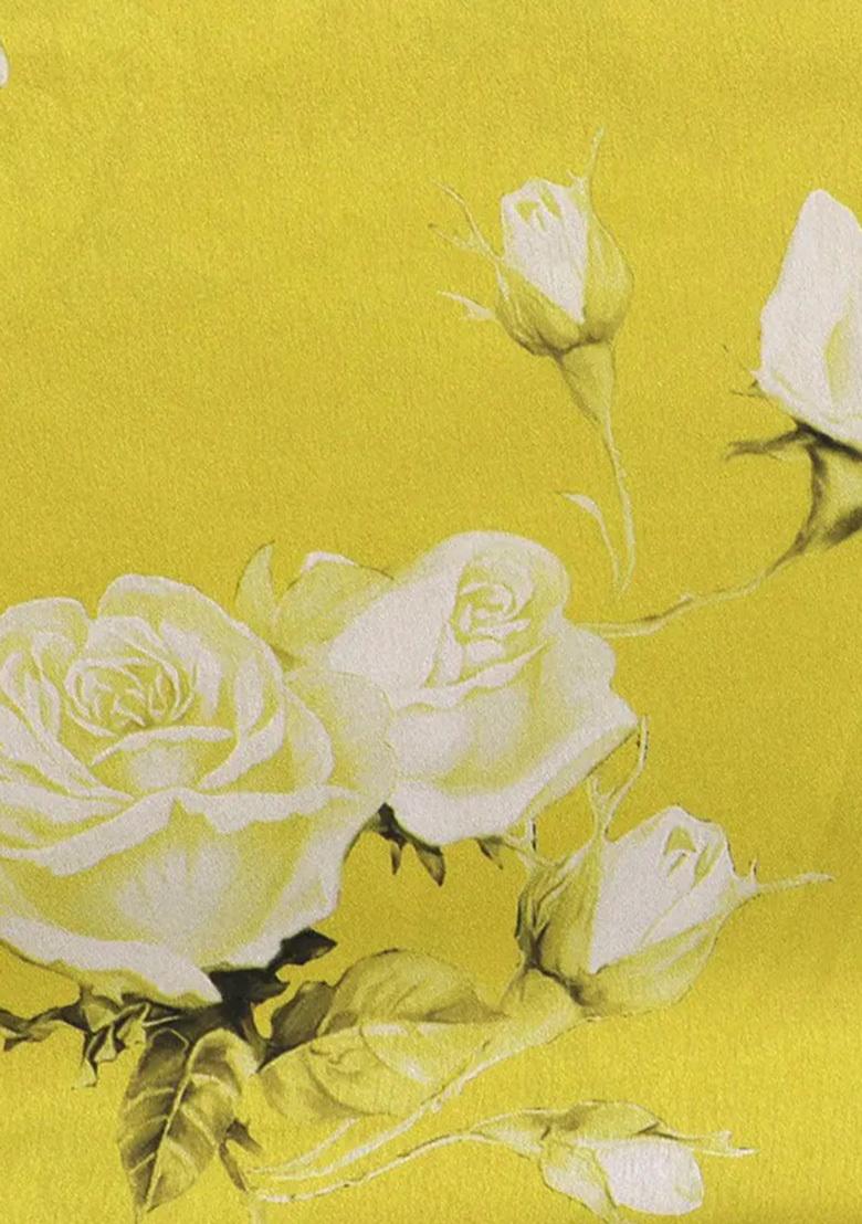 Yellow Printed Satin Lehenga Set - Indya