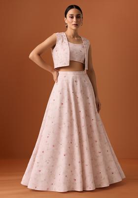 Pink Printed Satin Lehenga Set