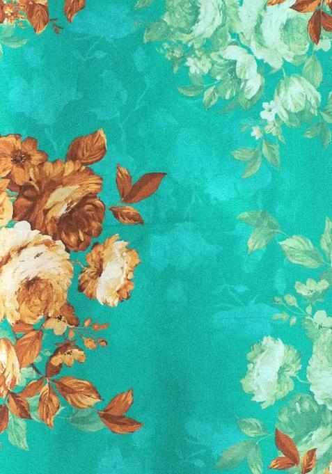 Blue Printed Satin Lehenga Set