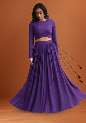 Lavender Embroidered Georgette Lehenga Set