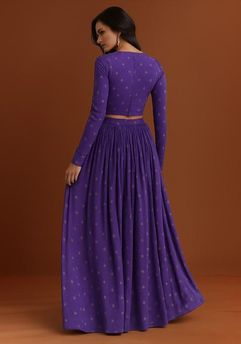 Lavender Embroidered Georgette Lehenga Set