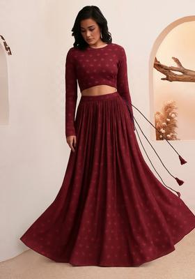 Maroon Embroidered Georgette Lehenga Set