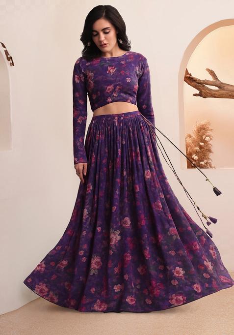 Purple Embroidered Organza Lehenga Set