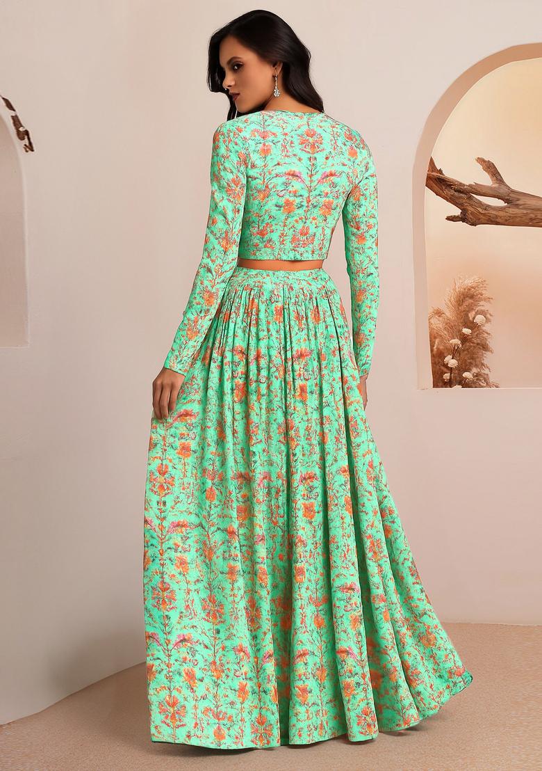 Multicolor Printed Silk Lehenga Set - Indya