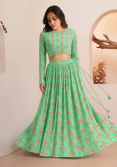 Multicolor Printed Silk Lehenga Set