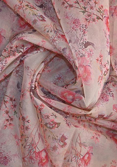 Pink Printed Organza Lehenga Set