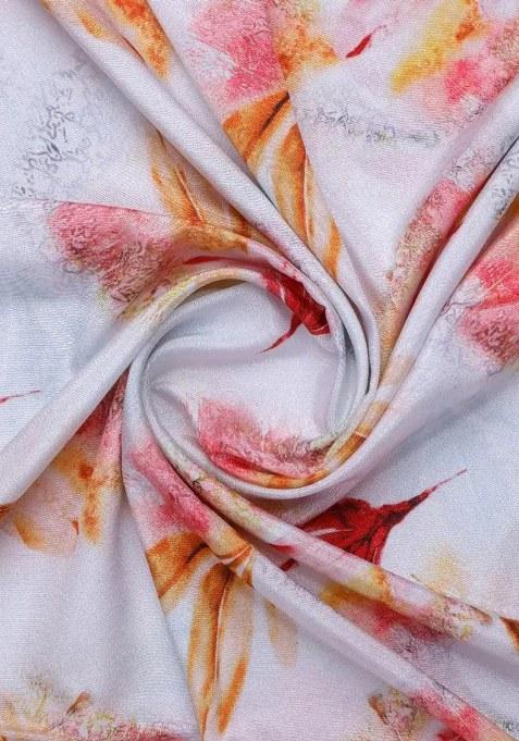 Off White Printed Silk Lehenga Set