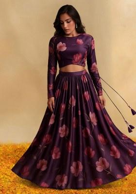 Purple Printed Silk Lehenga Set