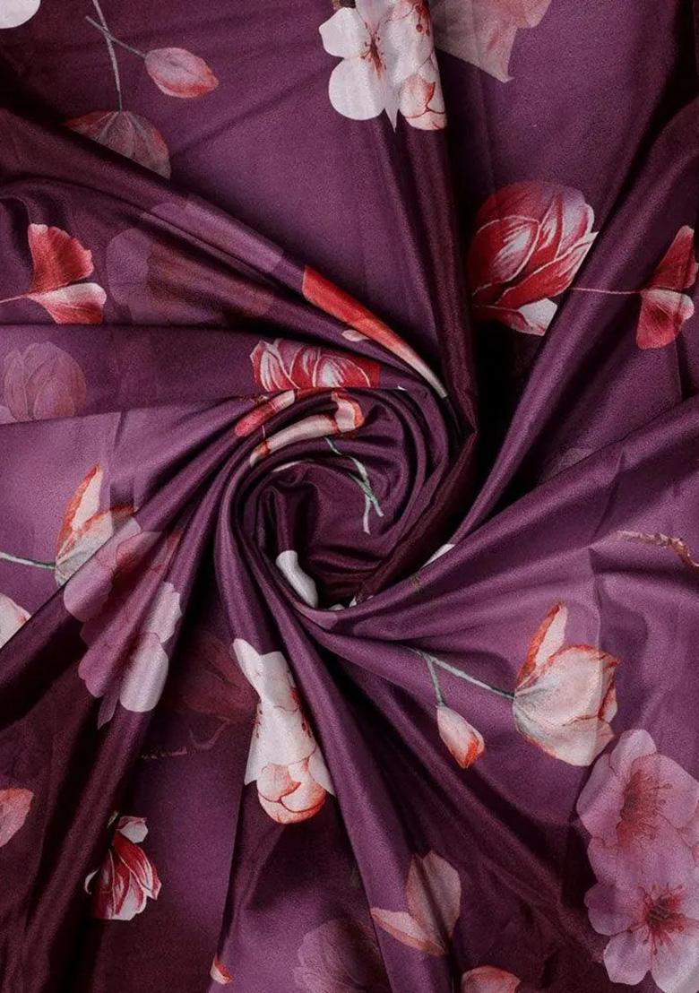 Purple Printed Silk Lehenga Set - Indya