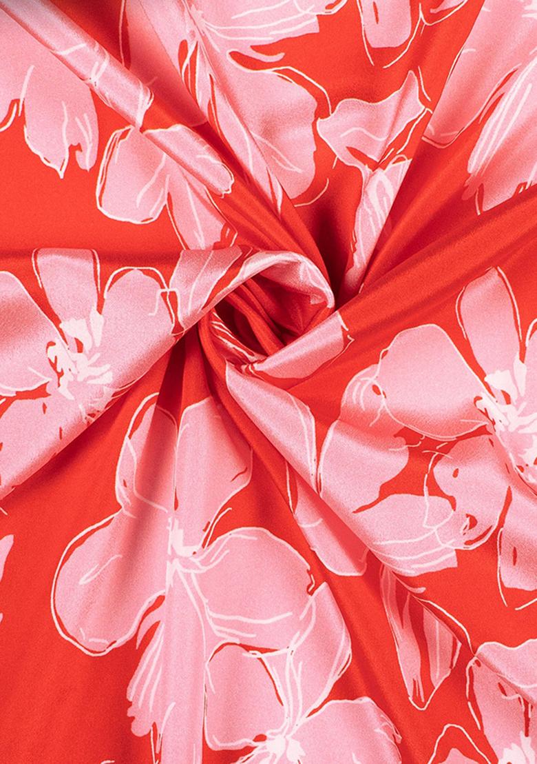 Orange Printed Silk Lehenga Set