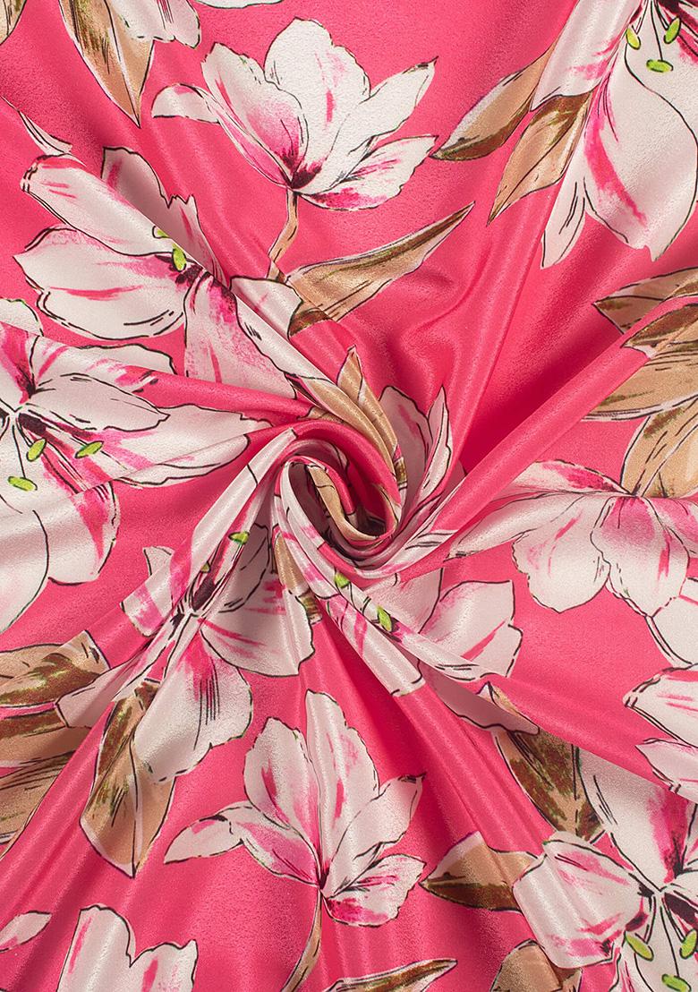 Pink Printed Silk Lehenga Set - Indya