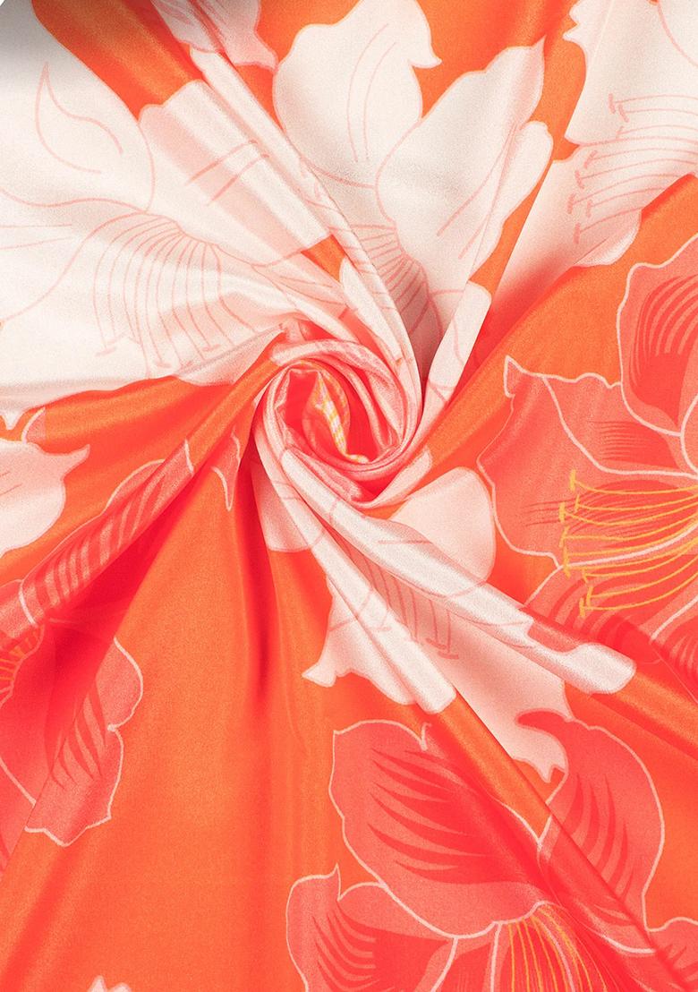 Orange Printed Silk Lehenga Set