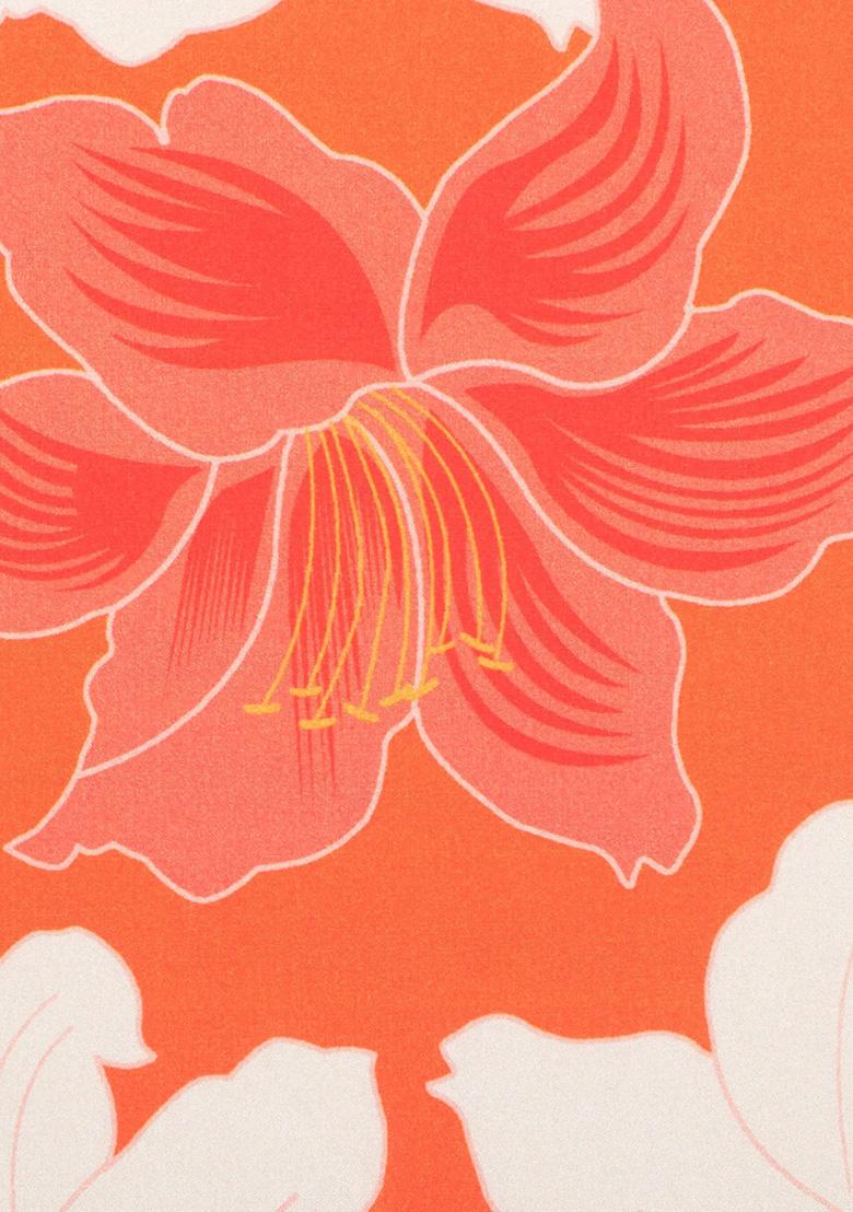 Orange Printed Silk Lehenga Set - Indya