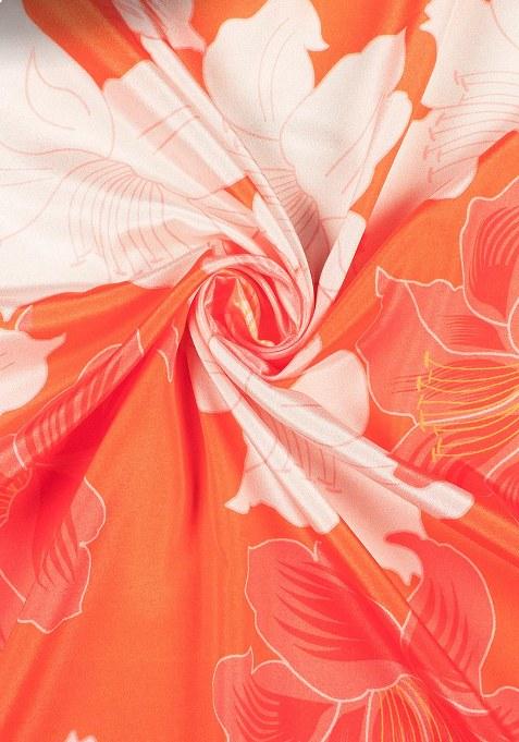 Orange Printed Silk Lehenga Set