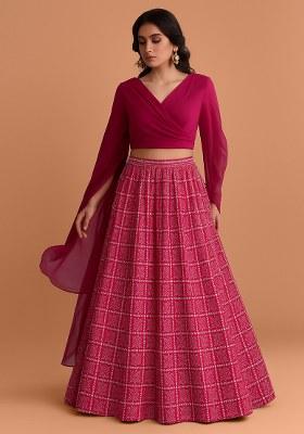 Pink Printed Chinon Lehenga Set