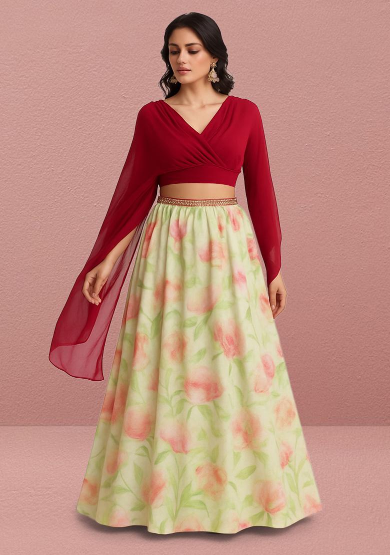 Light Green Printed Organza Lehenga Set