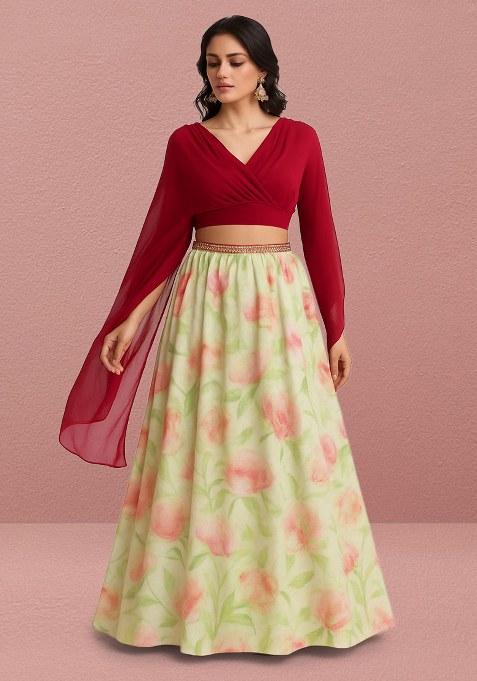 Light Green Printed Organza Lehenga Set