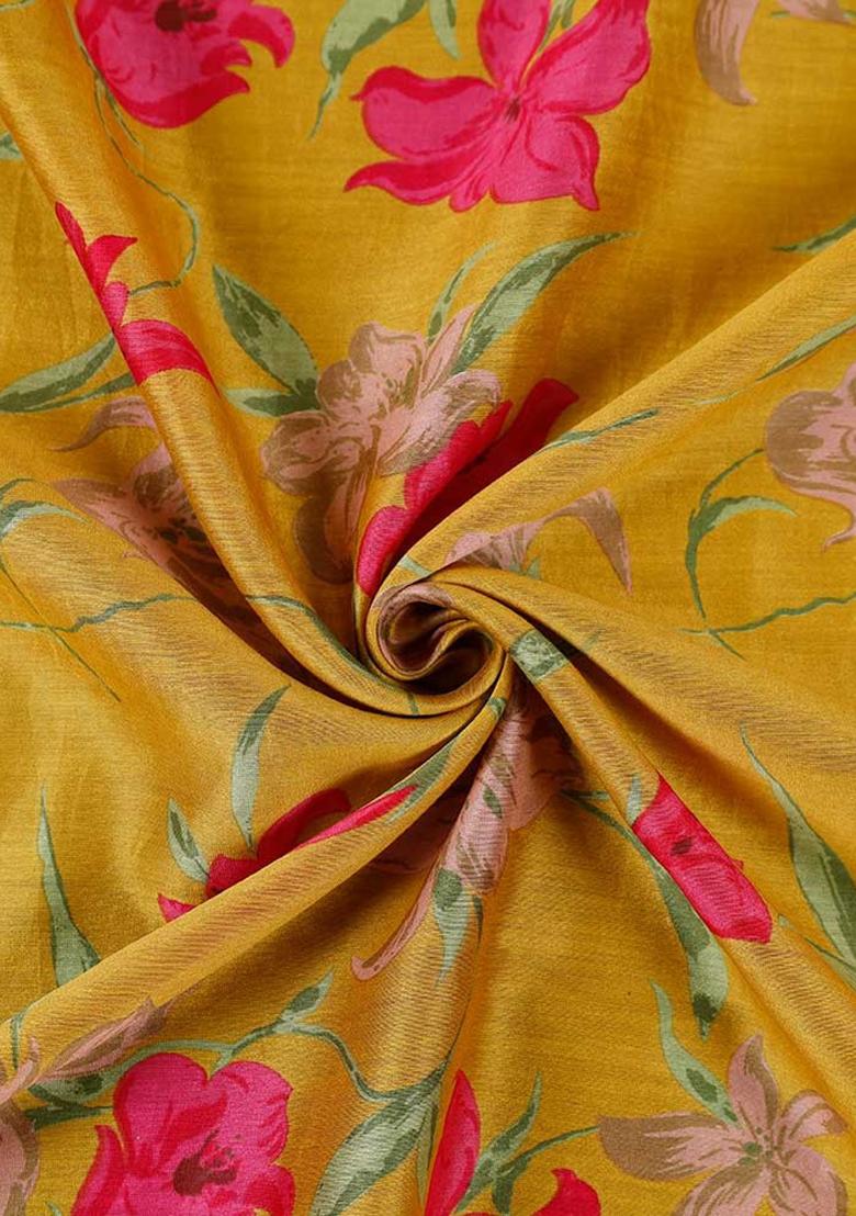 Yellow Printed Chanderi Lehenga Set