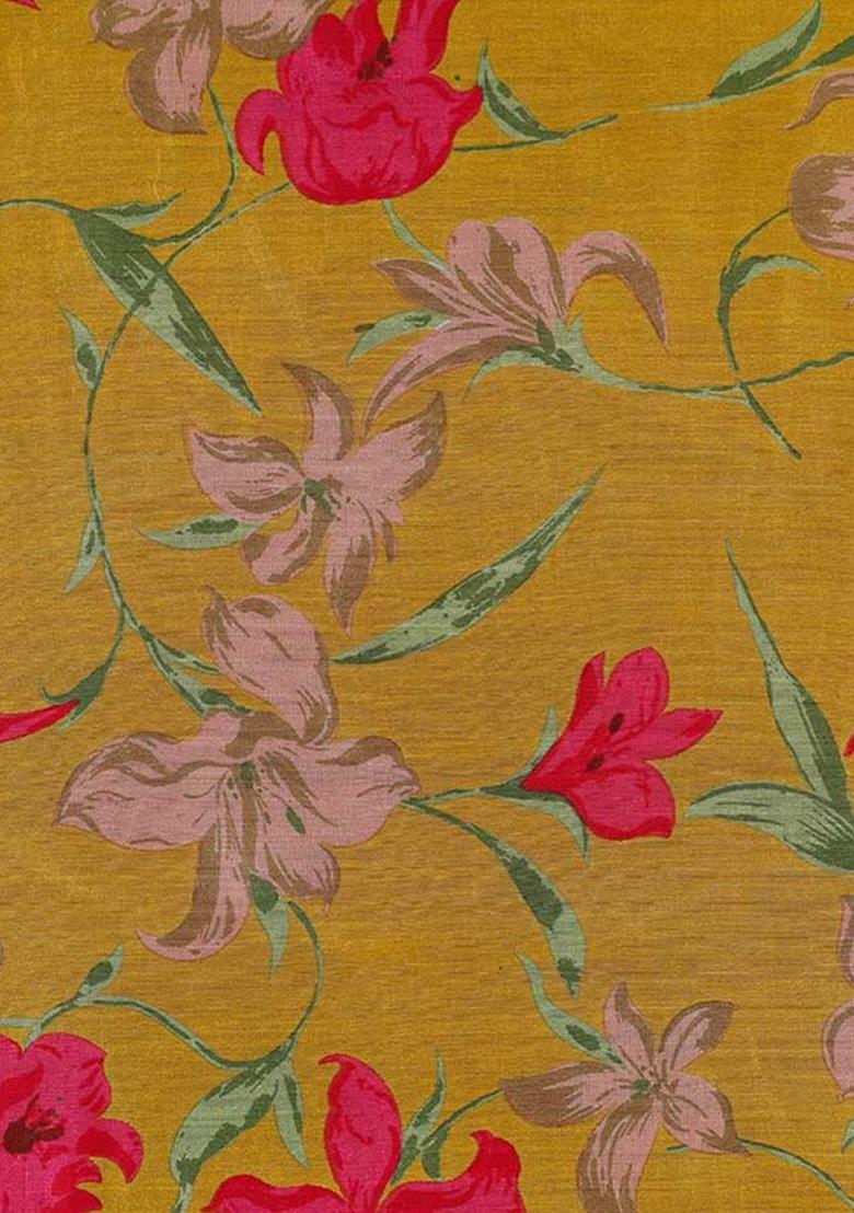 Yellow Printed Chanderi Lehenga Set - Indya