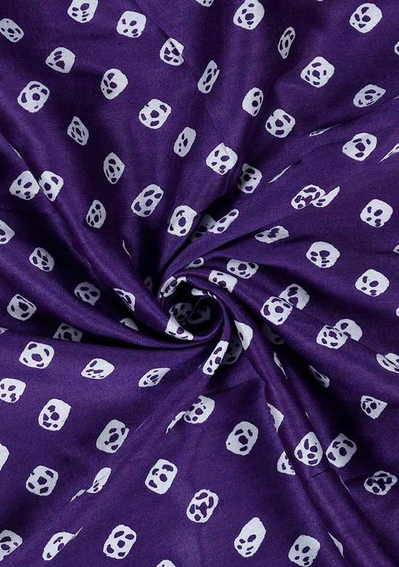 Purple Printed Chanderi Lehenga Set