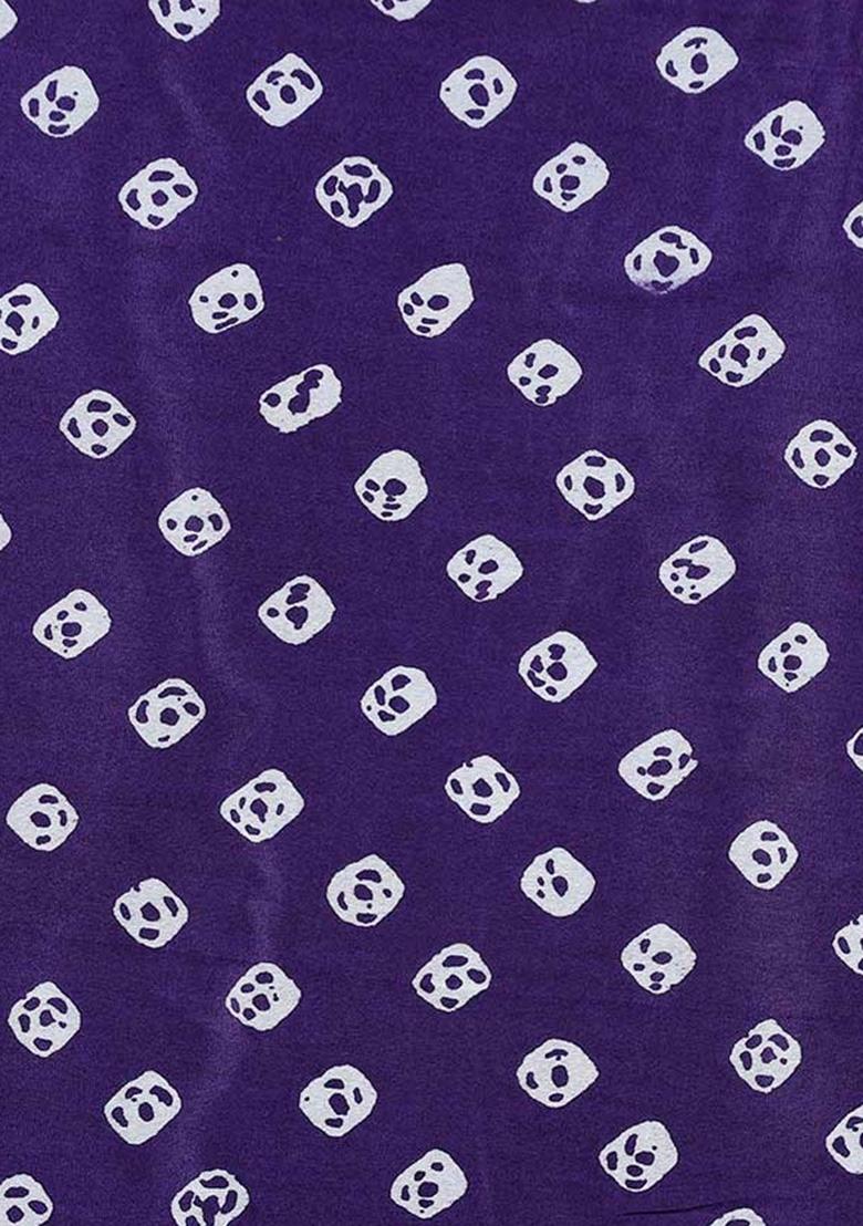 Purple Printed Chanderi Lehenga Set - Indya