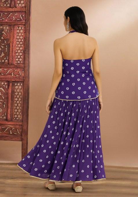 Purple Printed Chanderi Lehenga Set