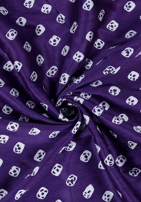 Purple Printed Chanderi Lehenga Set