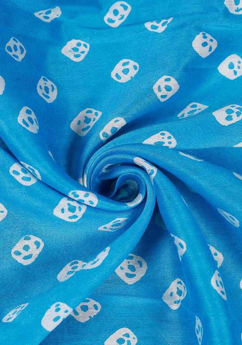 Sky Blue Printed Chanderi Lehenga Set