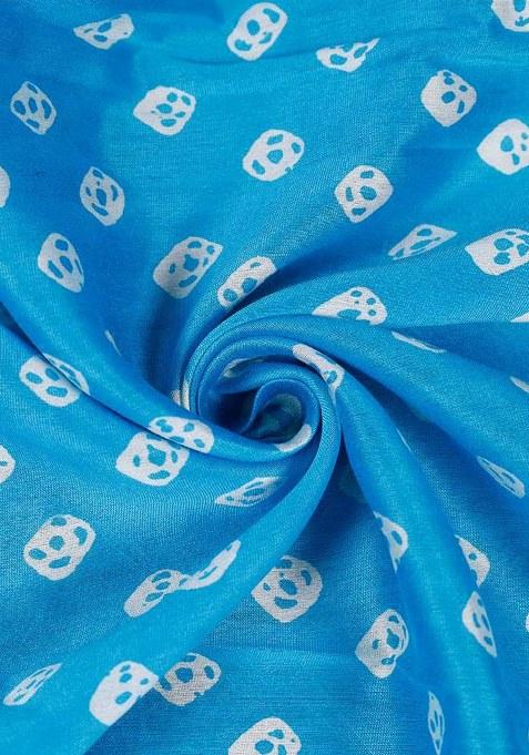 Sky Blue Printed Chanderi Lehenga Set